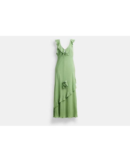COACH Green V Neck Bias Dress