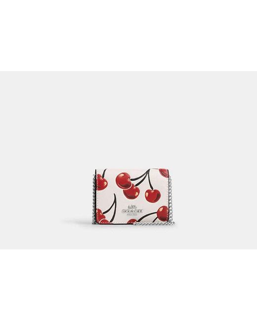COACH Black Mini Wallet On A Chain With Cherry Print