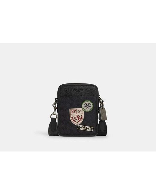COACH Black Sullivan Crossbody In Signature Canvas With Patches for men