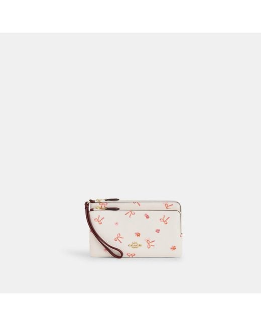 COACH White Double Zip Wallet With Bow Print
