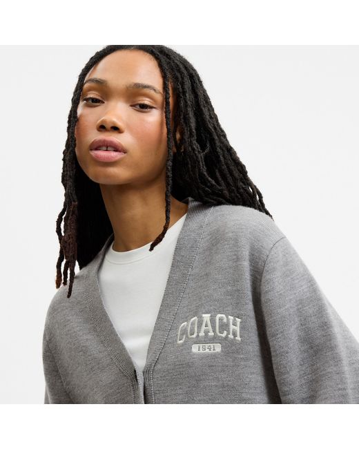 COACH Gray Double Faced Button Down Cardigan
