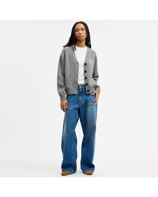 COACH Gray Double Faced Button Down Cardigan
