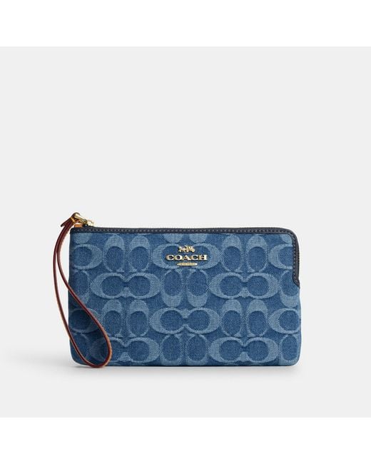 COACH Blue Large Corner Zip Wristlet