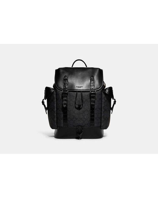 COACH Black Hitch Backpack In Signature Canvas With Crocodile Detail for men