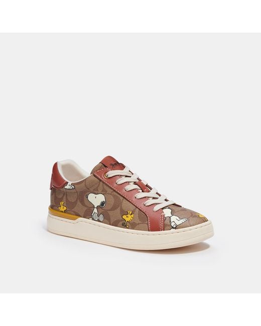 Coach Outlet Pink Coach X Peanuts Clip Low Top Sneaker In Signature Canvas With Snoopy Woodstock Print