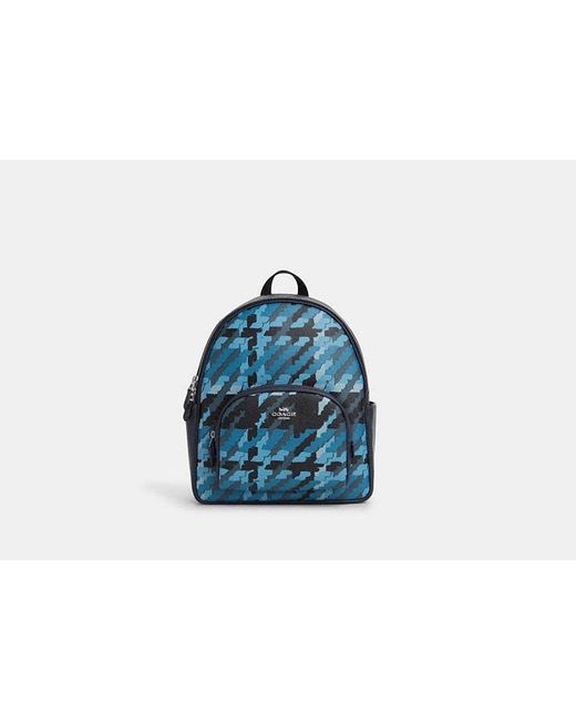 COACH Blue Court Backpack With Graphic Plaid Print