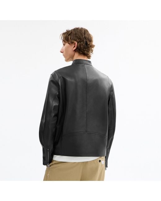 COACH Black Leather Racer Jacket for men