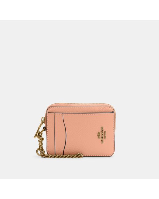 Coach Outlet Leather Zip Card Case in Gold/Faded Blush (Pink) Save 10