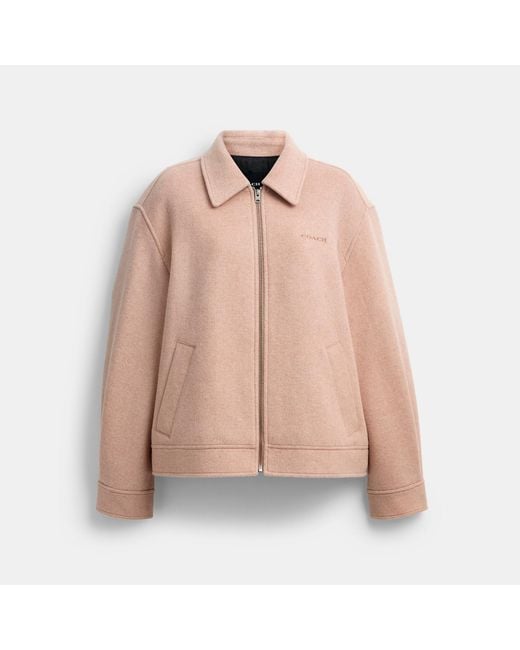 COACH Pink Zip Front Wool Jacket