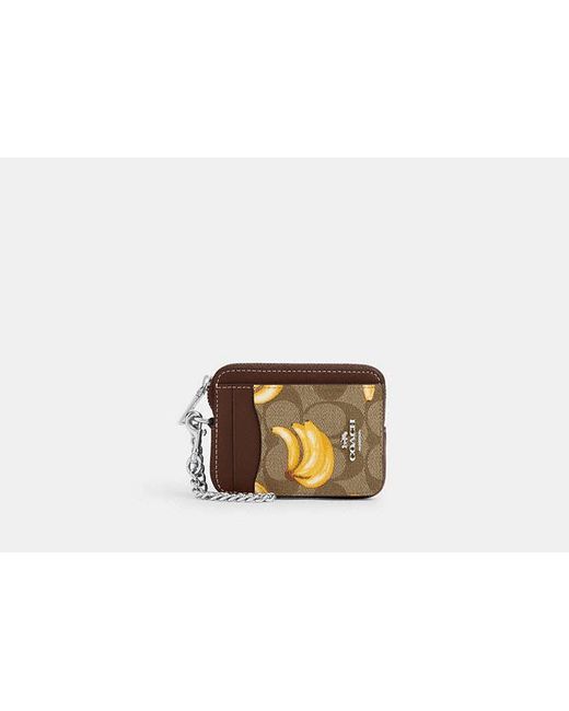 COACH Black Zip Card Case In Signature Canvas With Banana Print