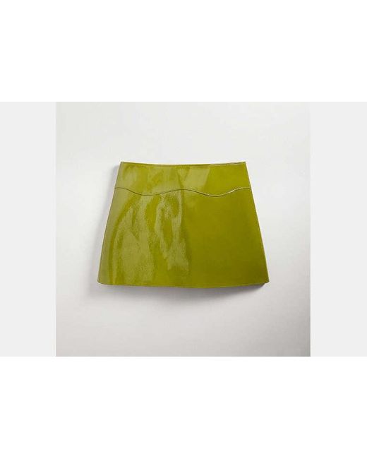 COACH Green Wavy Mini Skirt In Crinkle Patent Topia Leather