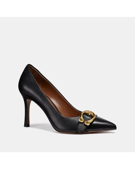 COACH Waverly Signature Buckle Leather Pump in Black | Lyst