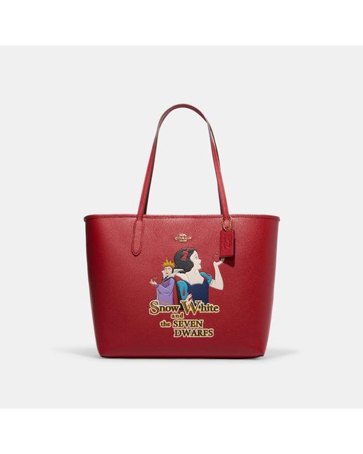 COACH Red Disney X Coach City Tote With Signature Canvas Interior And Evil Queen Motif