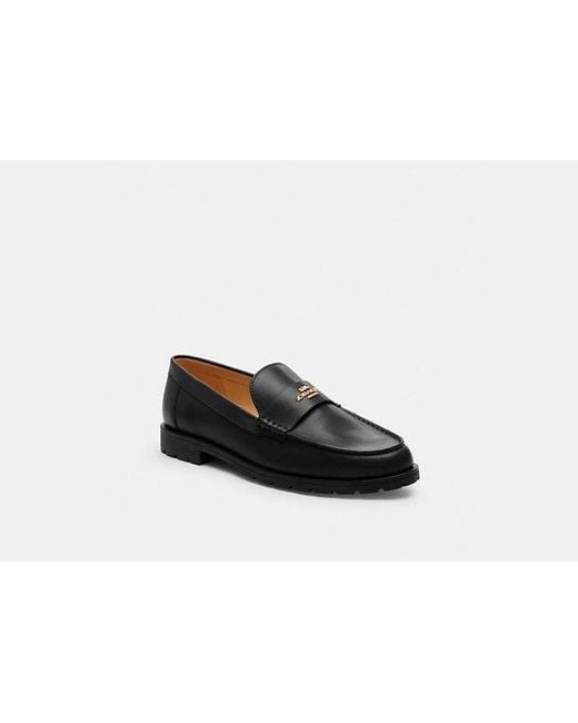 COACH Black Leather Slip-On Loafers
