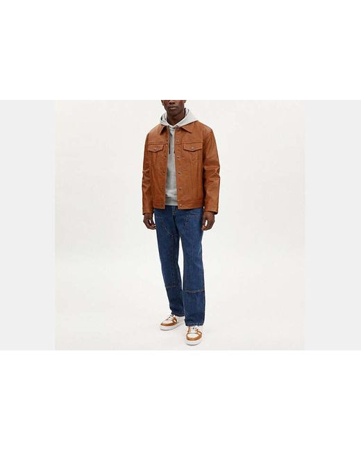 COACH Brown Leather Trucker Jacket for men