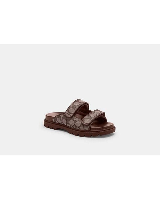 COACH Two Band Sport Slide in Brown | Lyst
