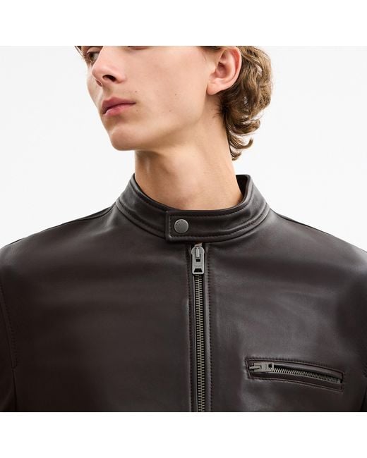 COACH Black Leather Racer Jacket for men