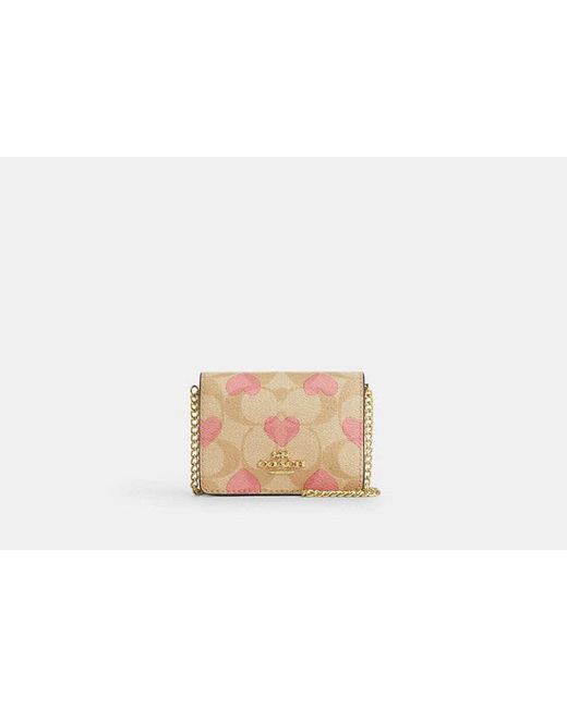 COACH Black Boxed Mini Wallet On A Chain In Signature Canvas With Heart Print
