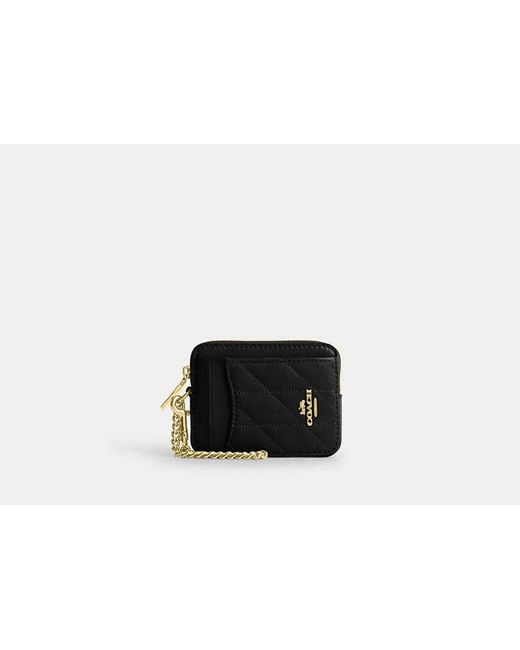 COACH Black Zip Card Case With Quilting