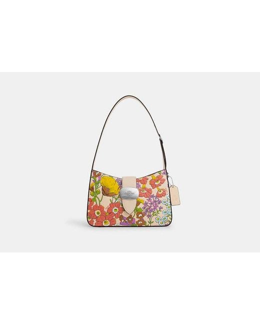 COACH Black Eliza Shoulder Bag With Floral Print