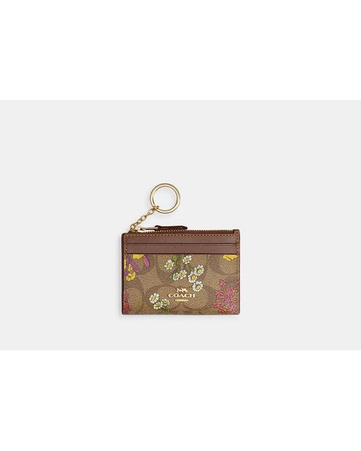 COACH Black Mini Skinny Id Case In Signature Canvas With Floral Print