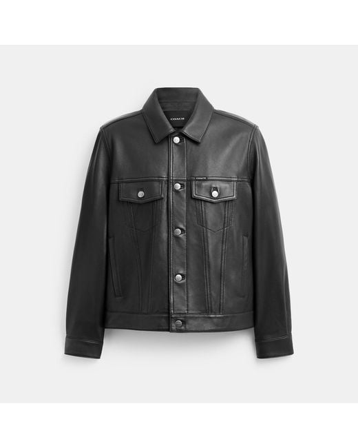 COACH Black Leather Trucker Jacket for men