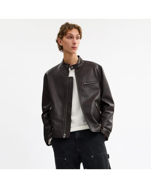 COACH Black Leather Racer Jacket for men