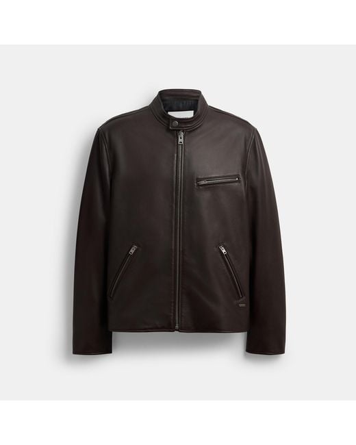 COACH Black Leather Racer Jacket for men