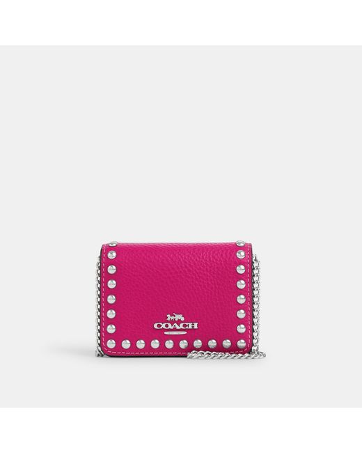 Coach Outlet Pink Mini Wallet On A Chain With Rivets