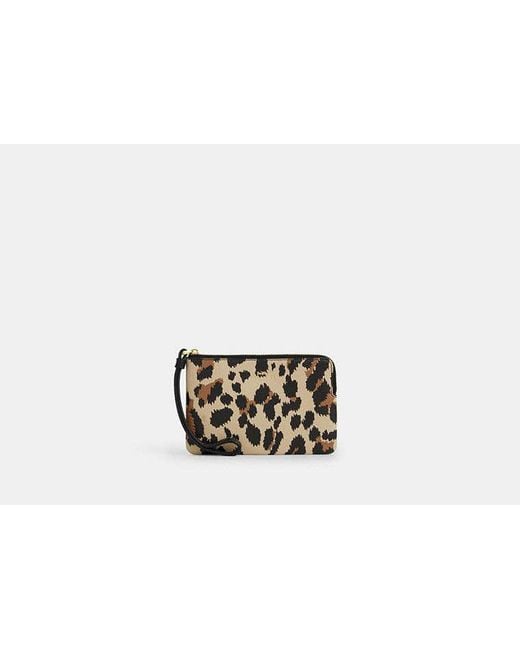 COACH Black Corner Zip Wristlet With Leopard Print