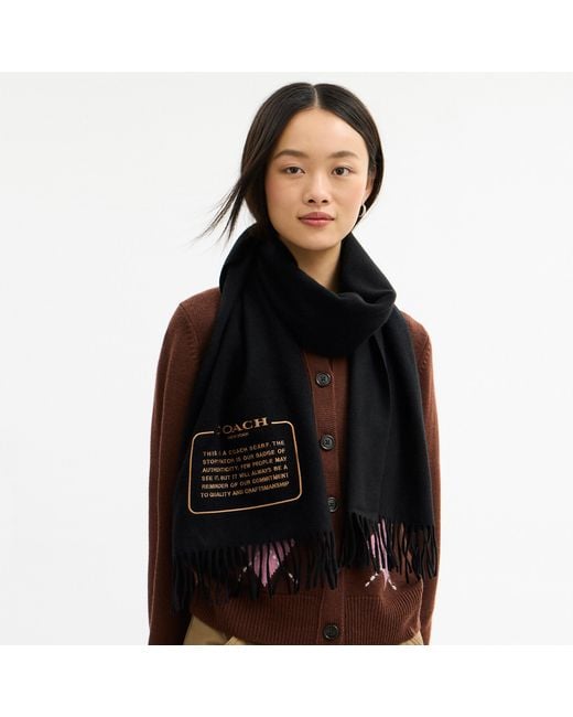 COACH Black Embroidered Patch Cashmere Muffler