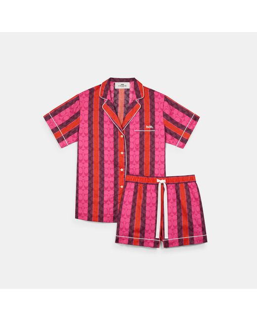 COACH Pink Signature Striped Pajama Set
