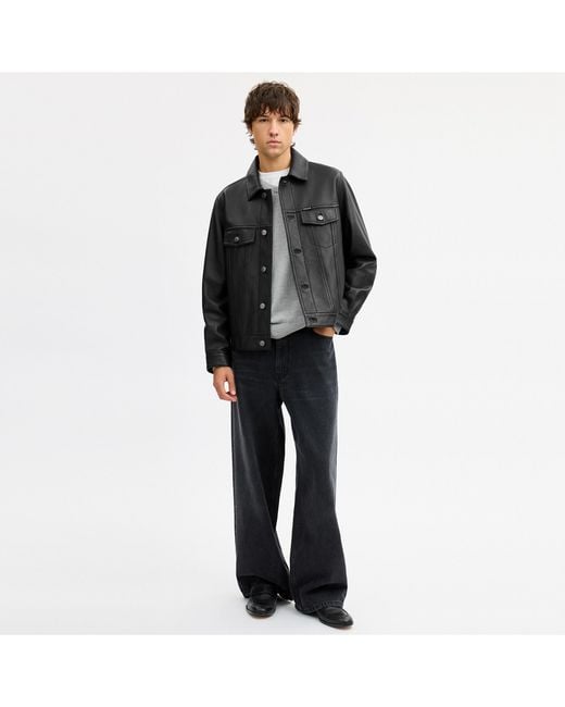 COACH Black Leather Trucker Jacket for men