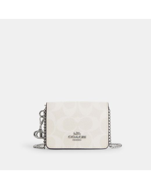 COACH Boxed Mini Wallet On A Chain In Signature Canvas in White Lyst