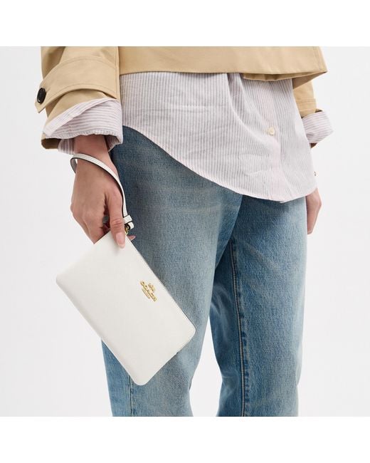 COACH White Large Corner Zip Wristlet