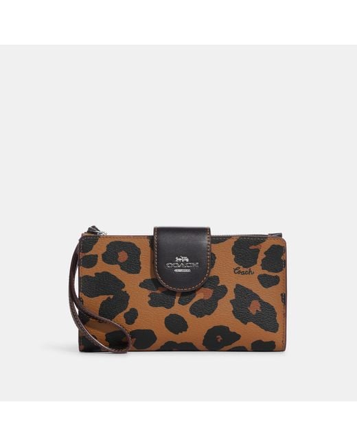 Coach Outlet Tech Wallet With Leopard Print And Signature Canvas