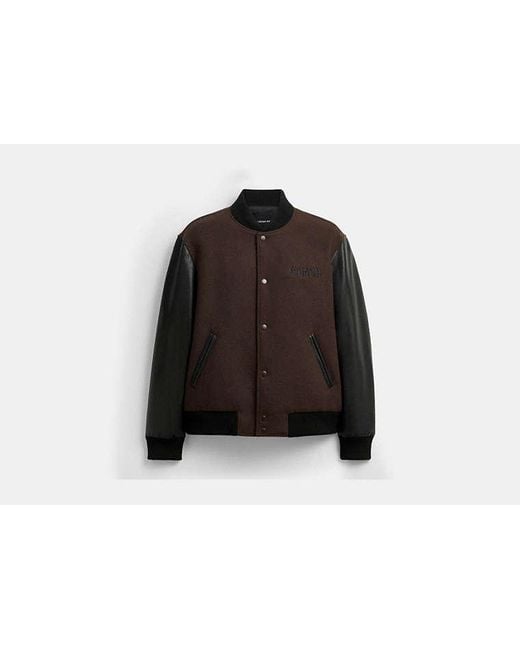 COACH Black Wool Varsity Jacket for men