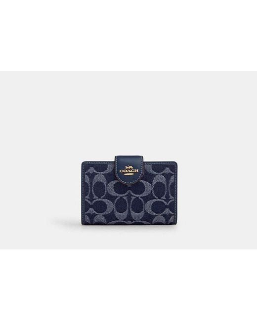 COACH Blue Medium Corner Zip Wallet In Signature Denim