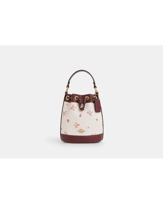 COACH Pink Dempsey Drawstring Bucket Bag 15 With Bow Print