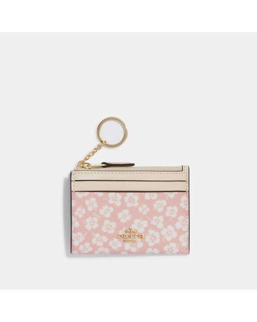 Coach Outlet Pink Mini Skinny Id Case With Graphic Ditsy Floral Print