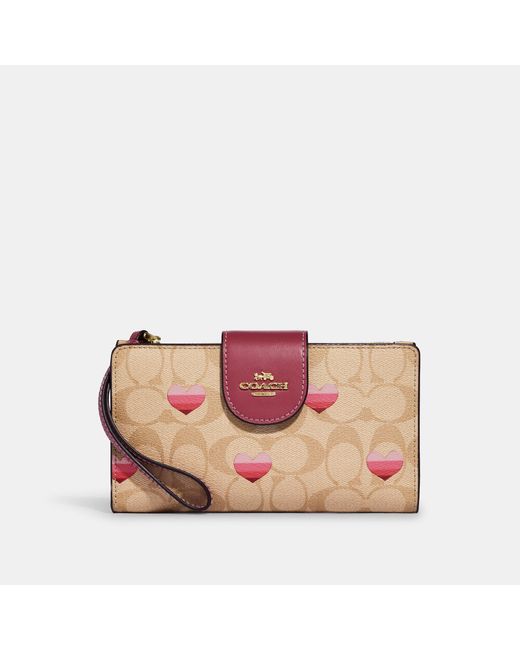 Coach Outlet Multicolor Tech Wallet In Signature Canvas With Stripe Heart Print