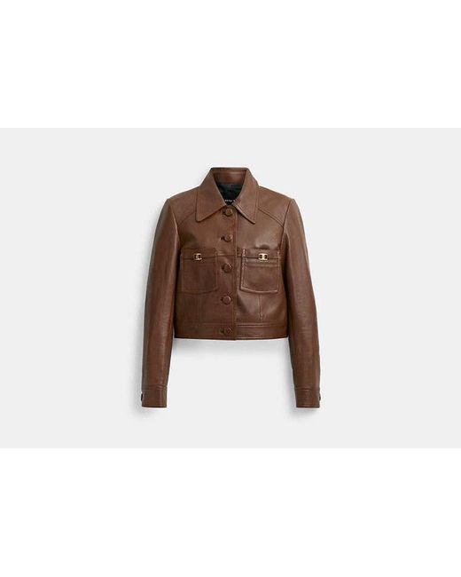 COACH Brown Shrunken Leather Jacket