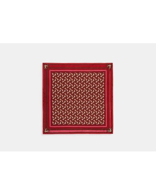 COACH Red Horse And Carriage Bag Strap Print Silk Square Scarf