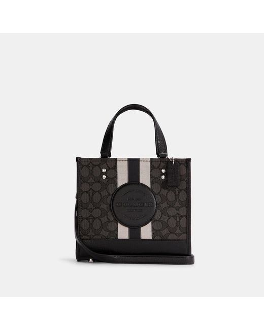 Coach Outlet Black Dempsey Tote 22 In Signature Jacquard With Stripe And Coach Patch