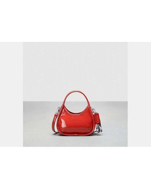 COACH Red Mini Ergo Bag With Crossbody Strap In Crinkled Patent Leather