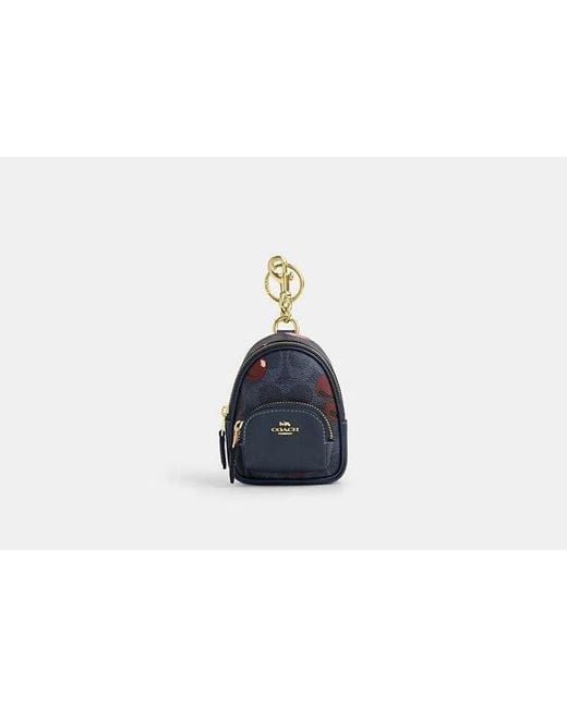 COACH Black Mini Court Backpack Bag Charm In Signature Canvas With Cherry Print