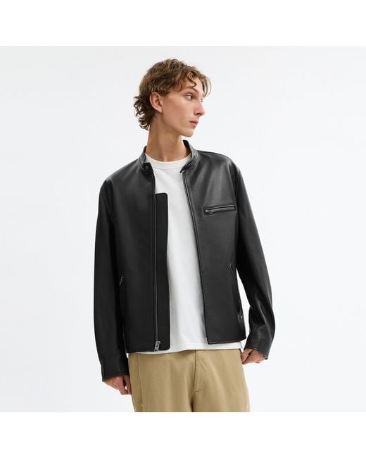 COACH Black Leather Racer Jacket for men