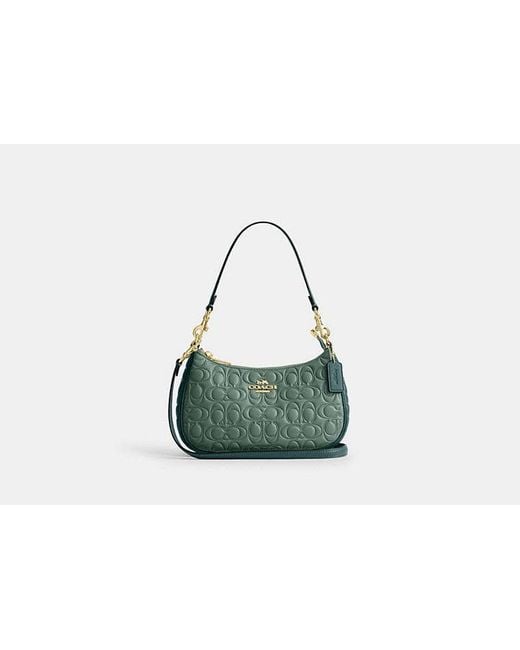 COACH Green Teri Shoulder Bag In Blocked Signature Leather