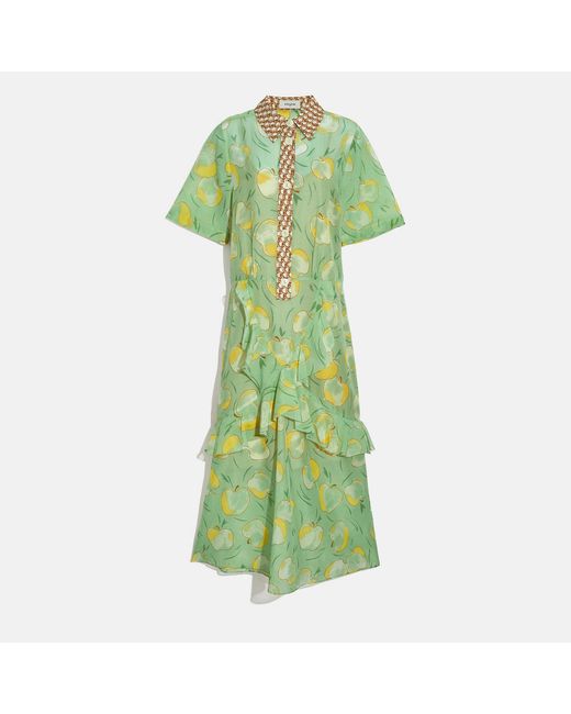 Apple Print Long Ruffle Shirt Dress 