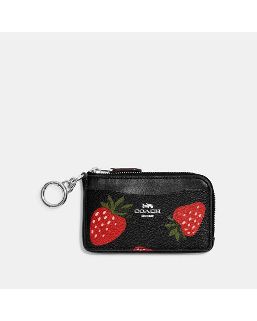 Coach Outlet Black Multifunction Card Case With Wild Strawberry Print